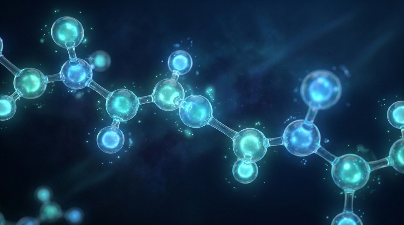 Glowing molecular illustration of a peptide as a chain of linked amino acids